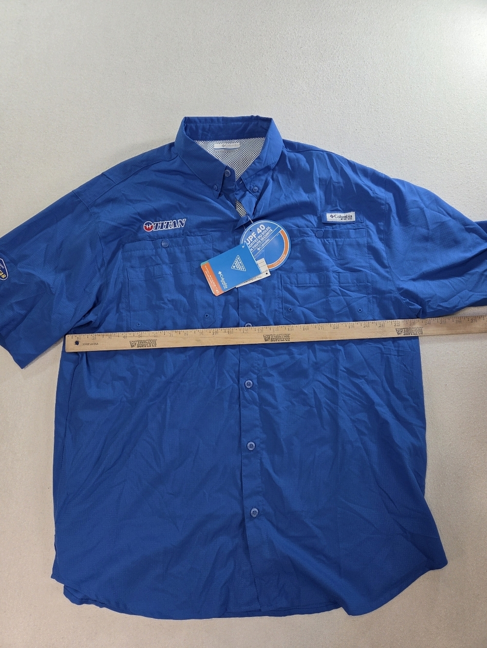 Columbia PFG Shirt L Blue Fishing UPF 40 Short Sleeve NWT - Picture 6 of 10